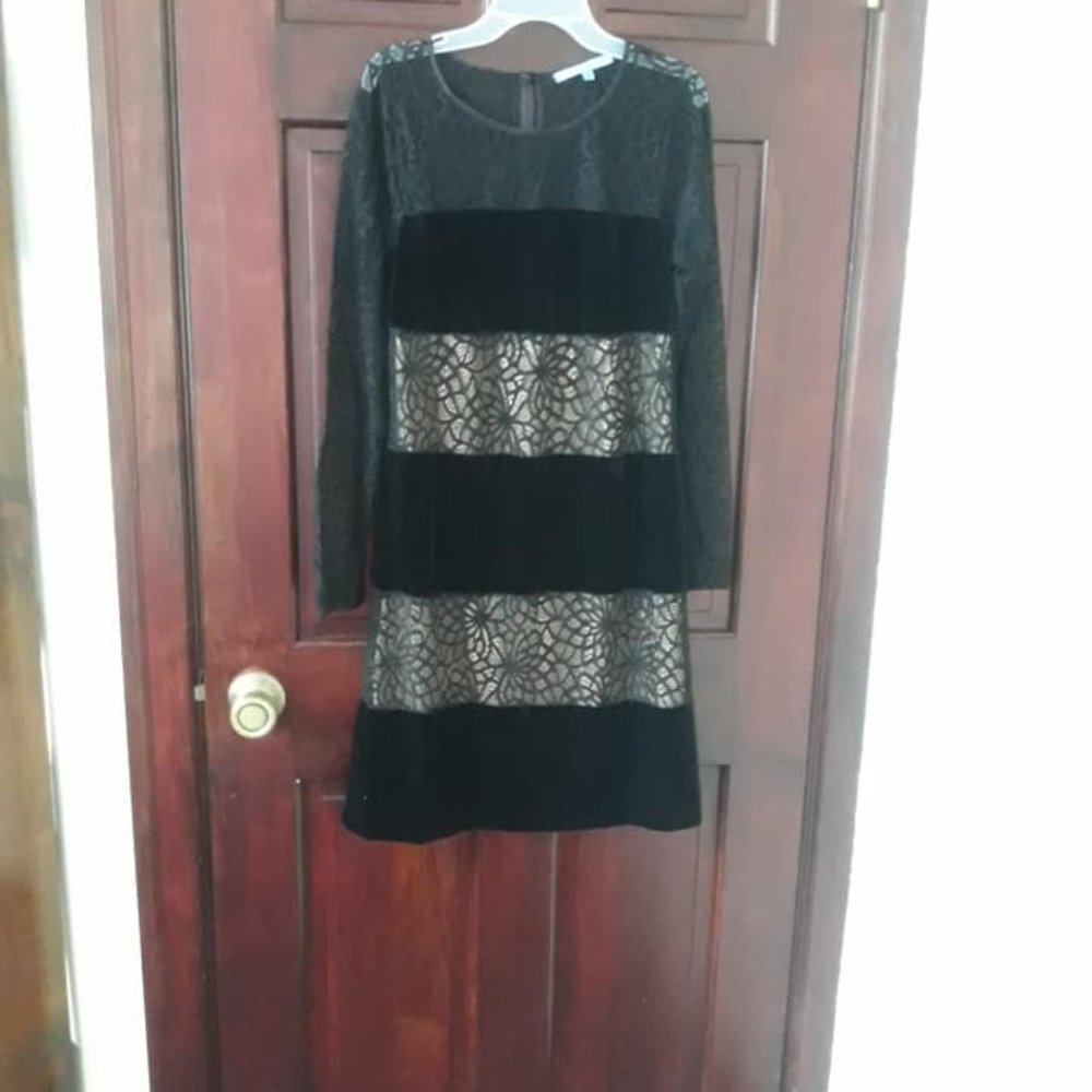 Black lace and nude dress